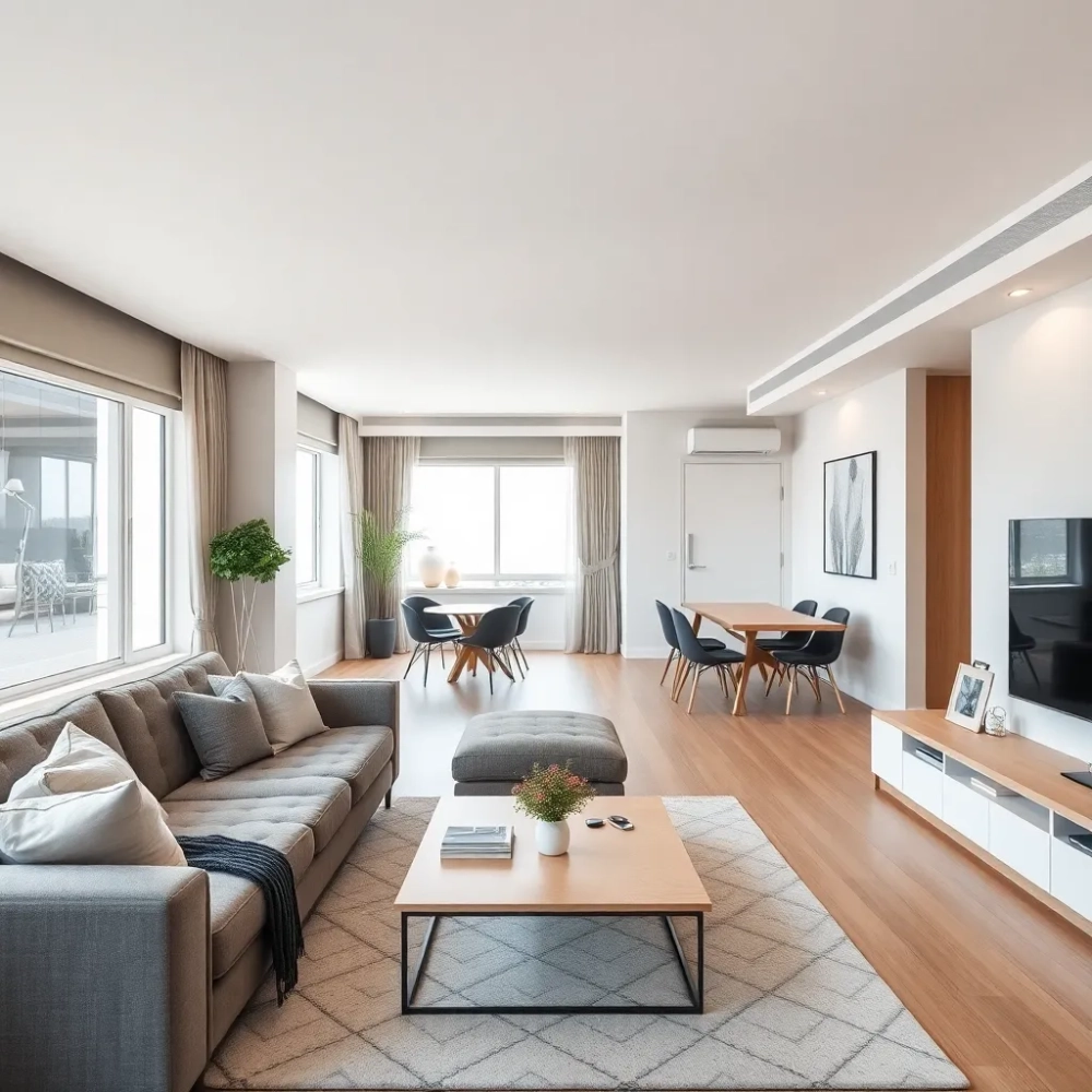 Aranżacja salonu z jadalnią w bloku