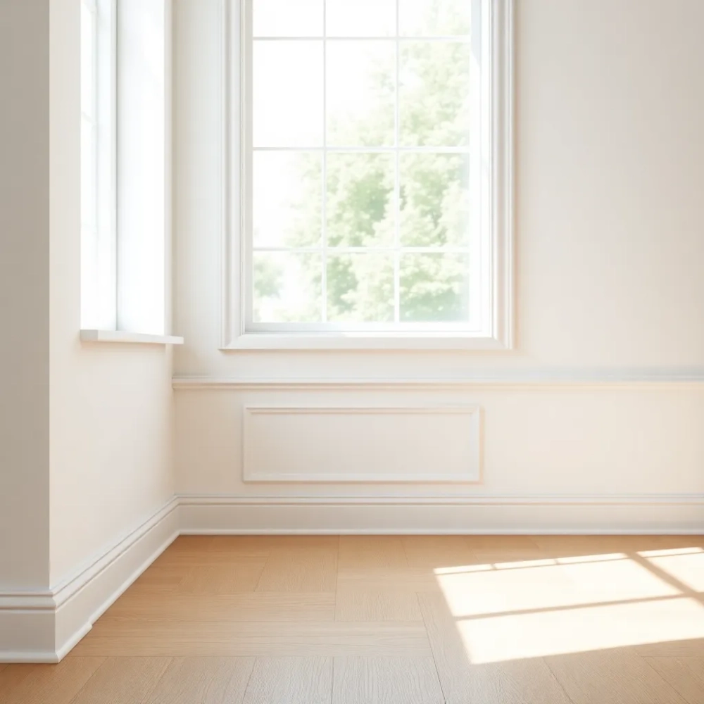 Białe listwy przypodłogowe w salonie