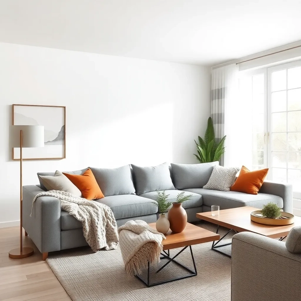 Biało szary salon  jakie dodatki