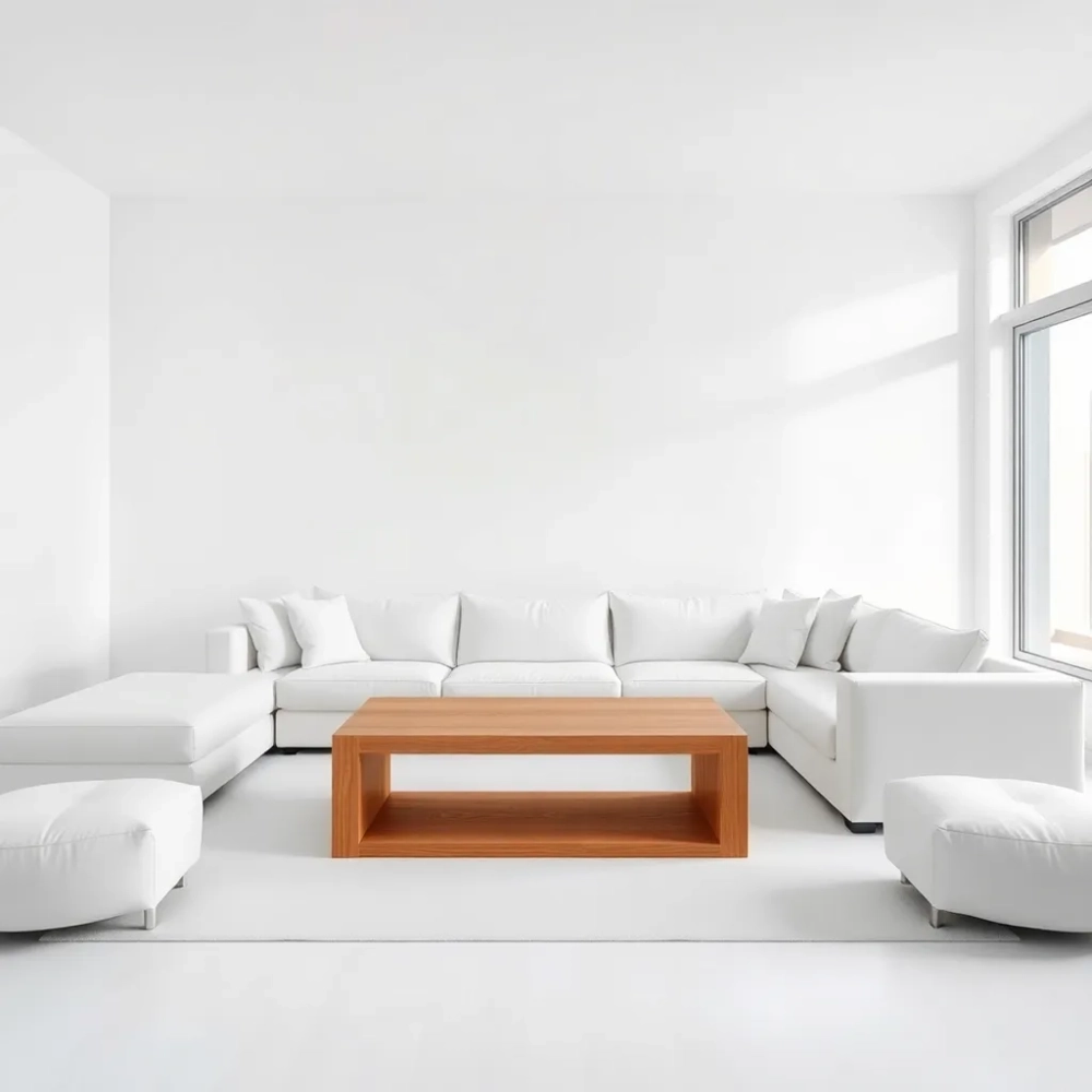 Biały salon z drewnem