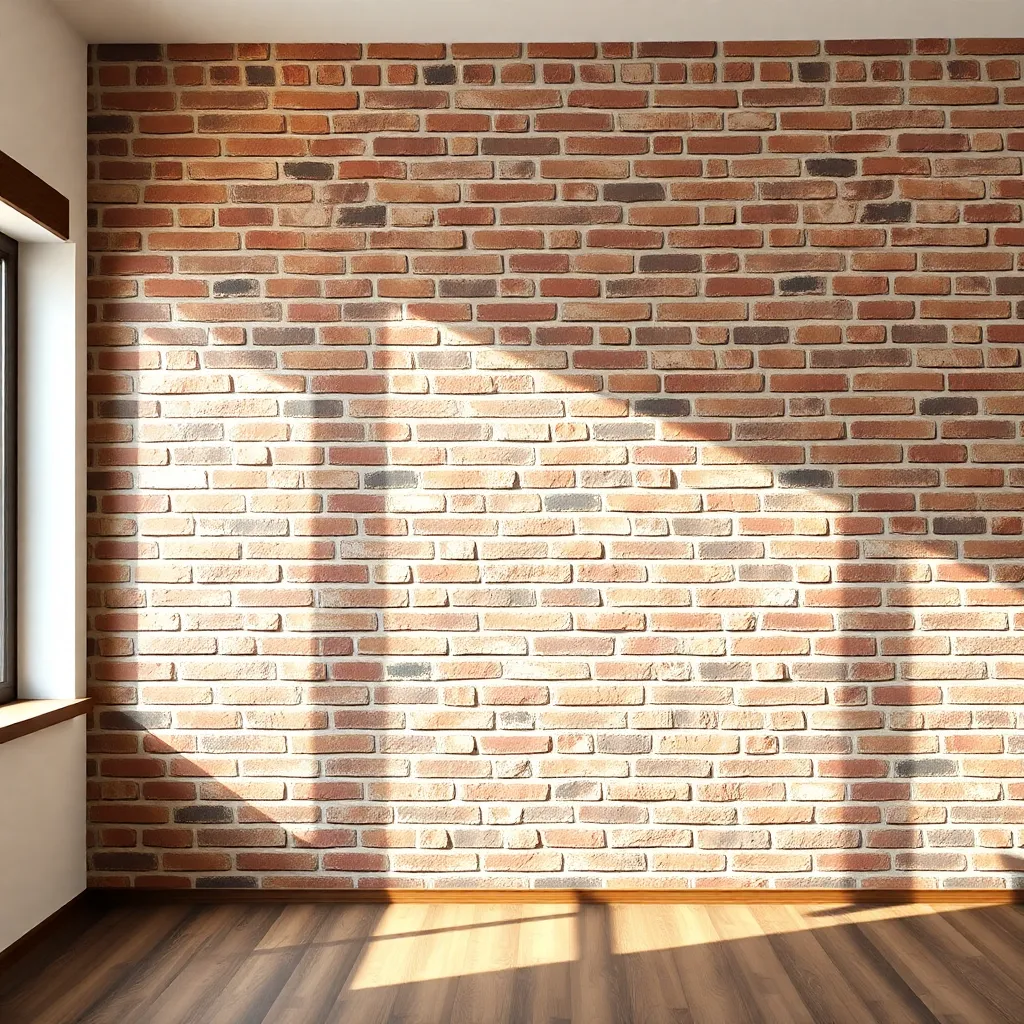 Cegła na ścianie w salonie