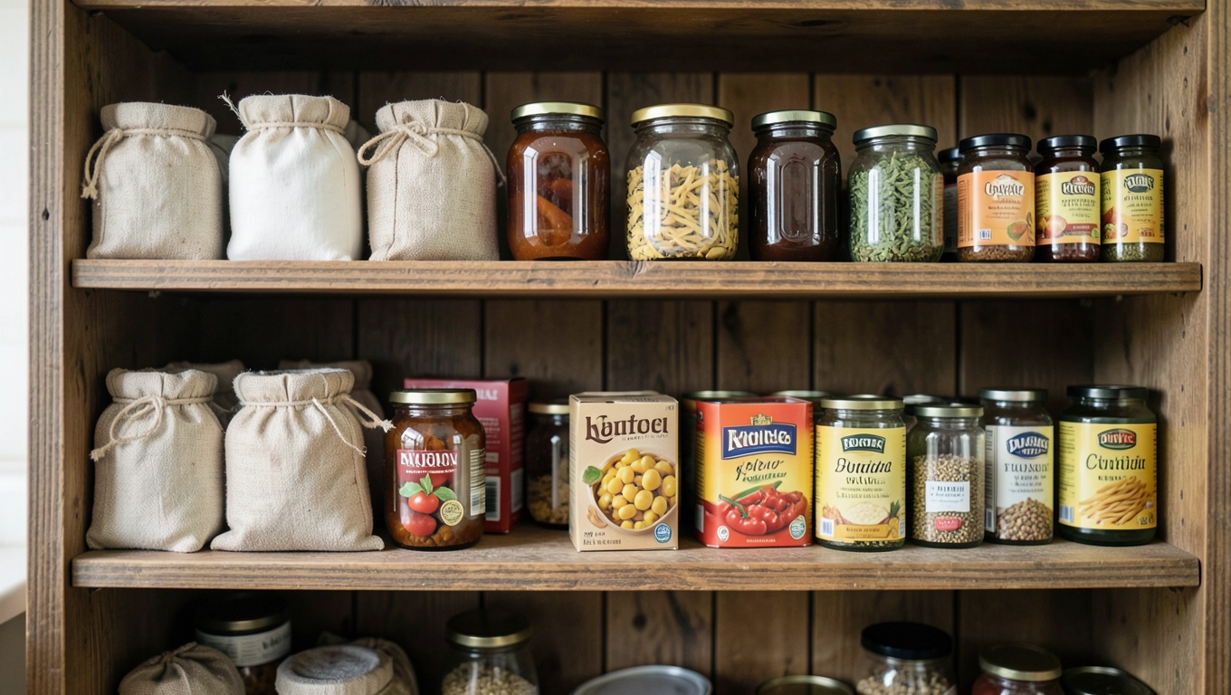 drewniane półki do spiżarni