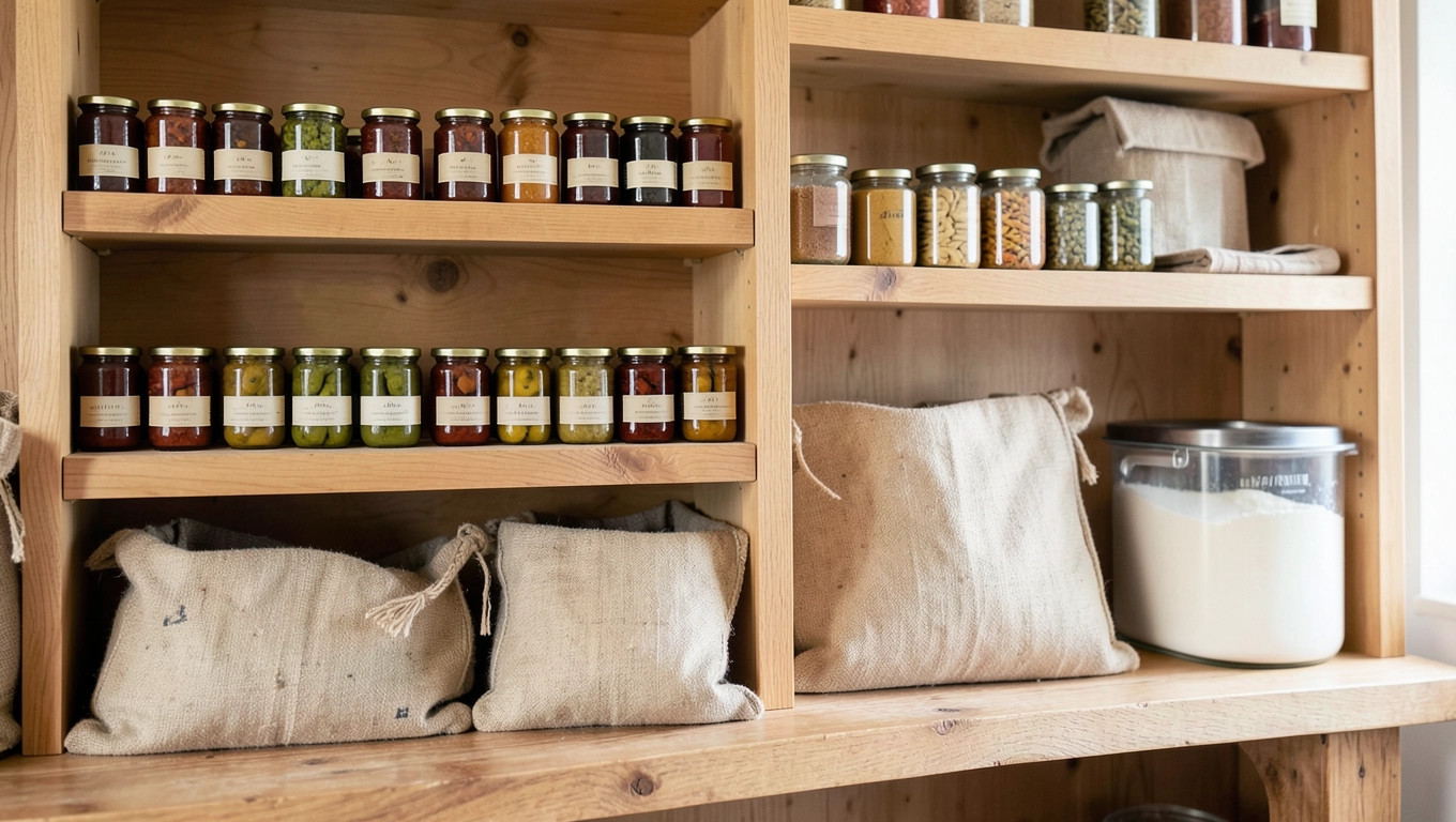 Drewniane półki na przetwory i produkty