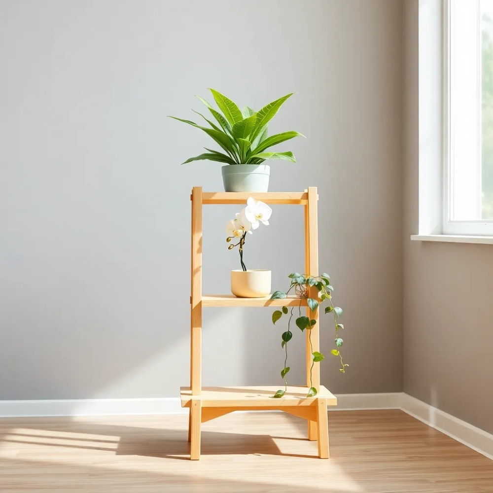 Drewniany stojak na kwiaty do salonu