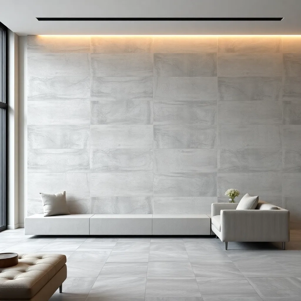 Duże płytki na ścianę do salonu