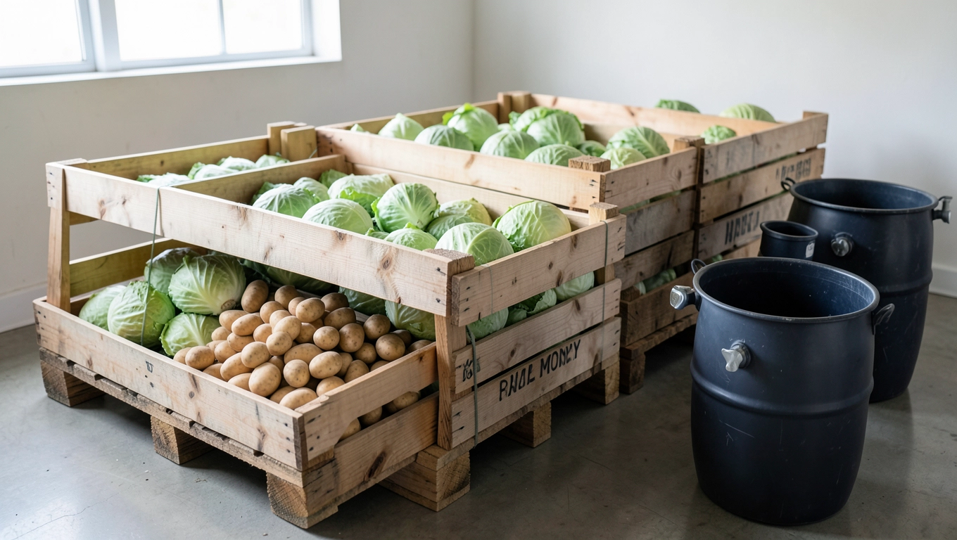 Duże pojemniki na zapasy warzyw do spiżarni