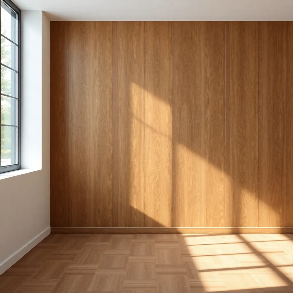 Imitacja drewna na ścianie w salonie