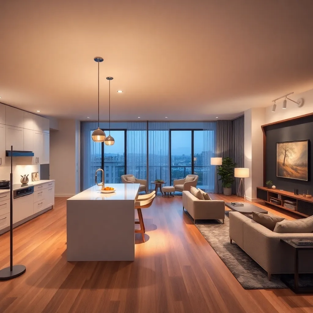 Inspiracje oświetlenie salonu z aneksem kuchennym