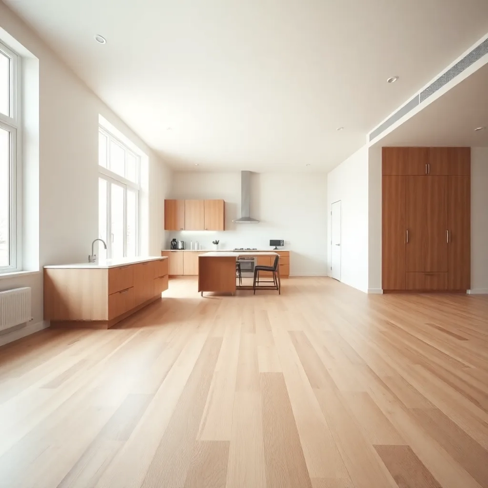 Jednolitą podłoga w kuchni i salonie