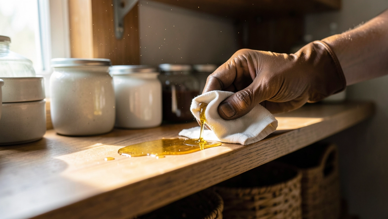 Konserwacja drewnianych regałów w spiżarni