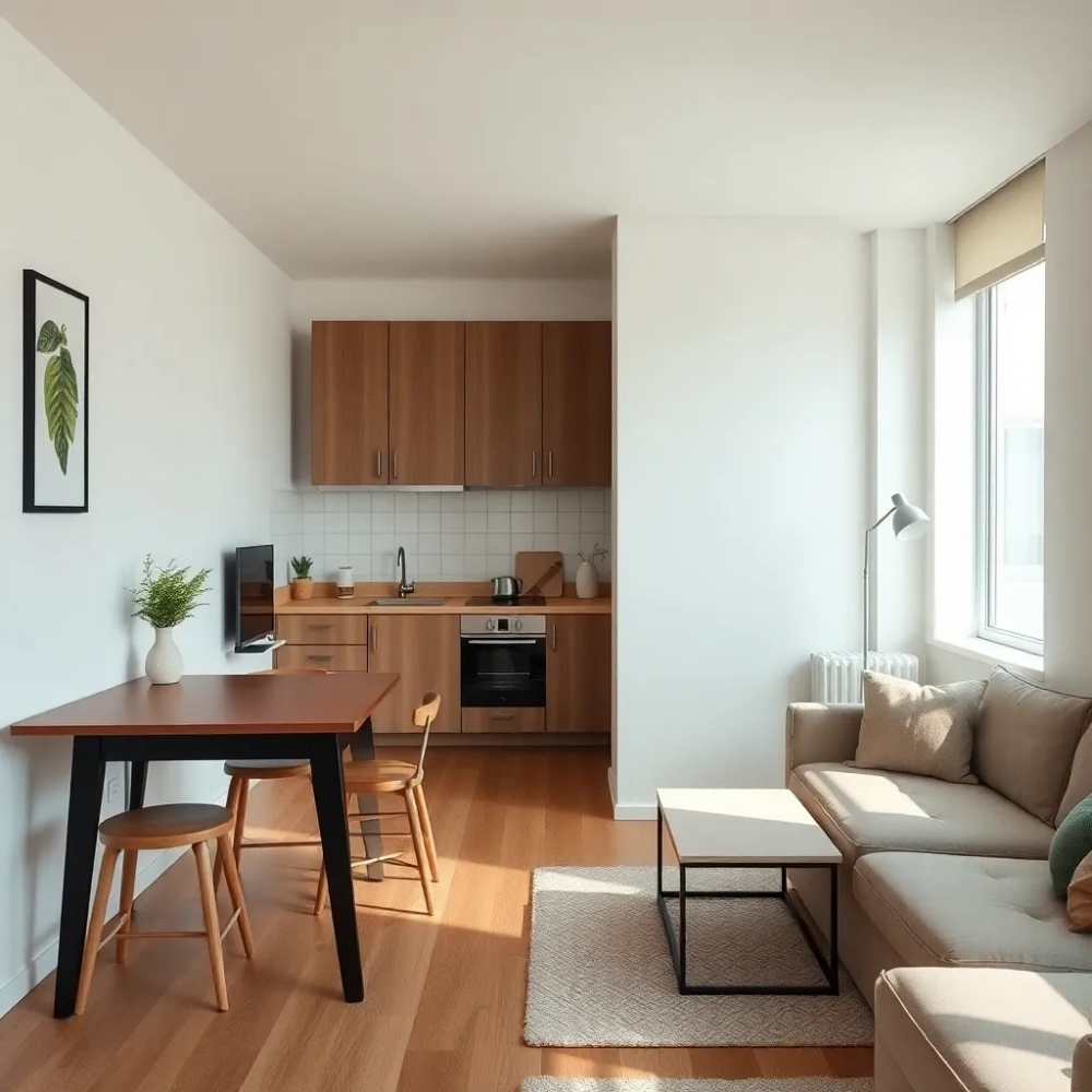 Mała kuchnia z jadalnią i salonem