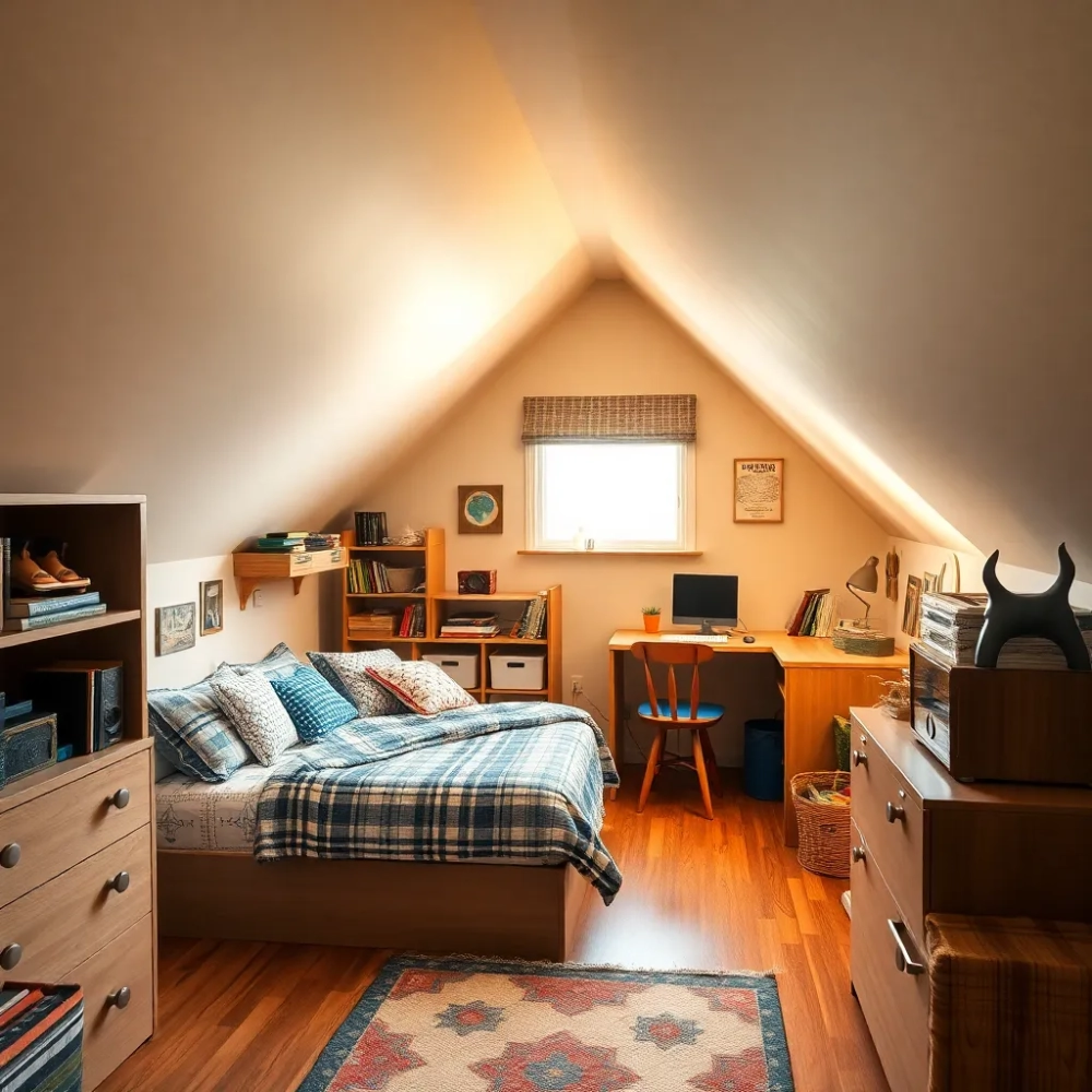 Mały pokój na poddaszu dla chłopca