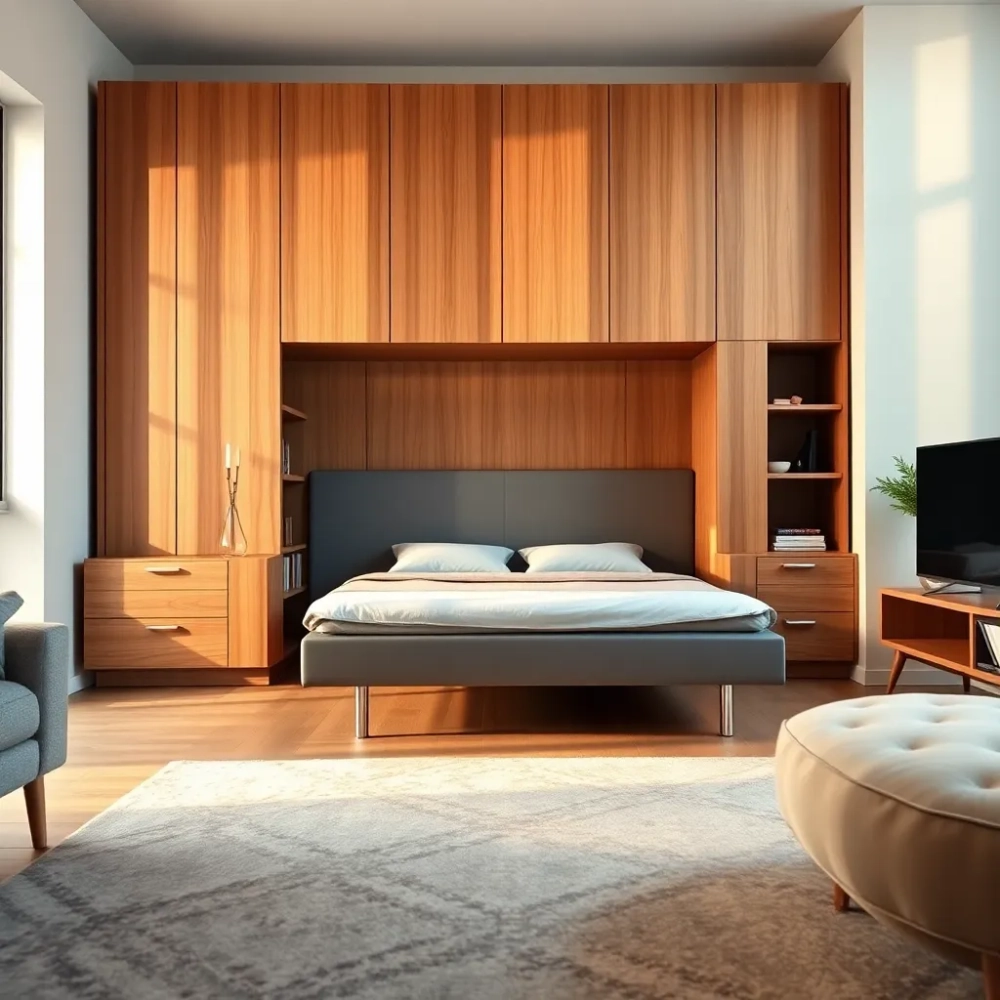 Meblościanka z łóżkiem do salonu