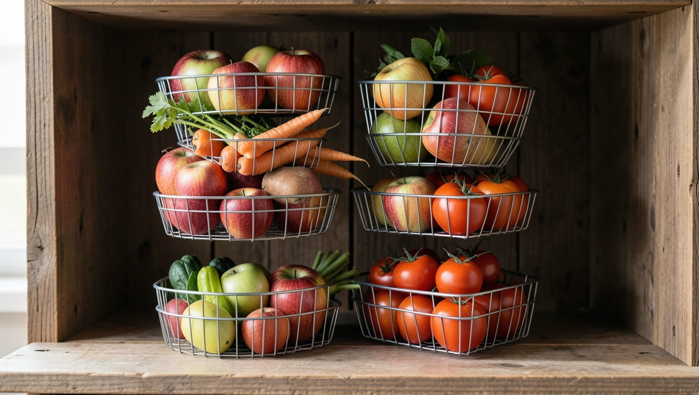 Modułowe kosze na warzywa i owoce do spiżarni