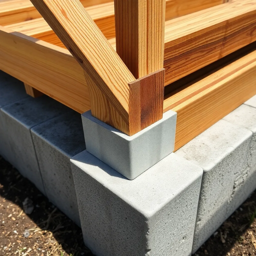 Montaż legarów do bloczków betonowych