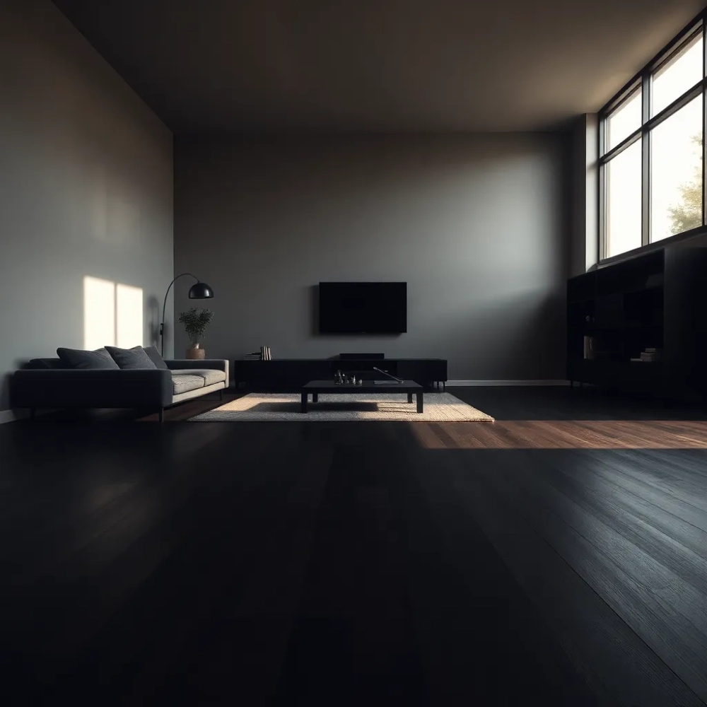 Nowoczesny salon z ciemną podłogą