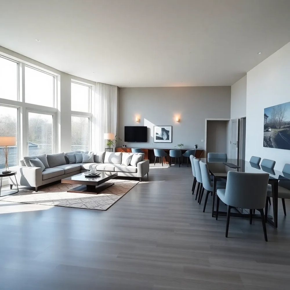 Nowoczesny salon z jadalnią aranżacje