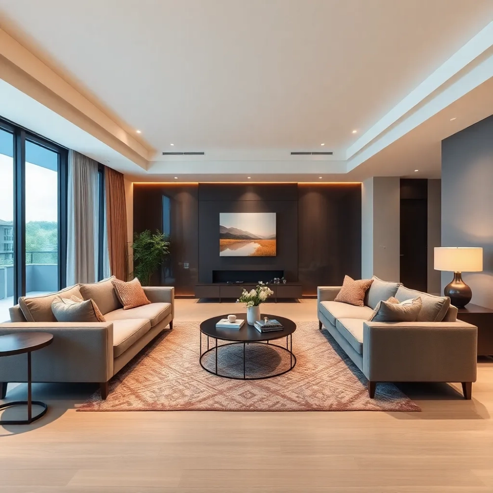 Nowoczesny salon z meblami wenge