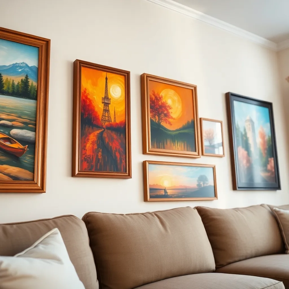 Obrazy do salonu w ramach drewnianych