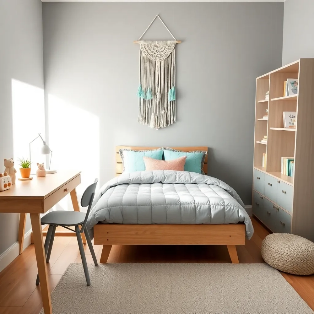 Pokój szaro miętowy dla dziewczynki
