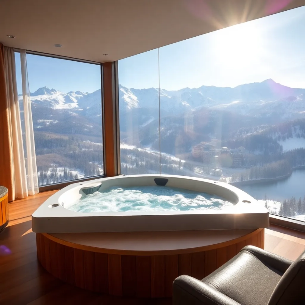 Pokój z jacuzzi z widokiem na góry