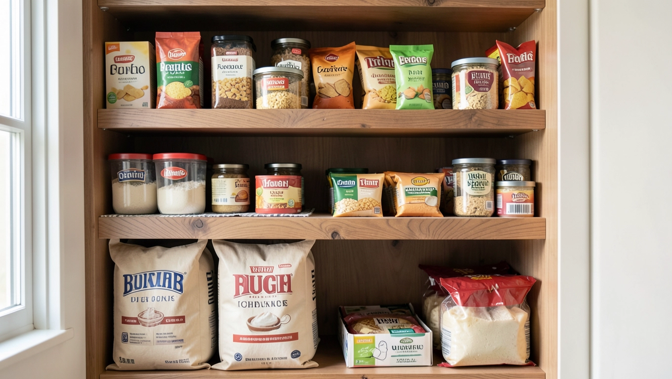 Półki w spiżarni we wnęce