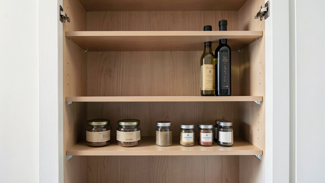 Półki w zabudowie spiżarni meblowej
