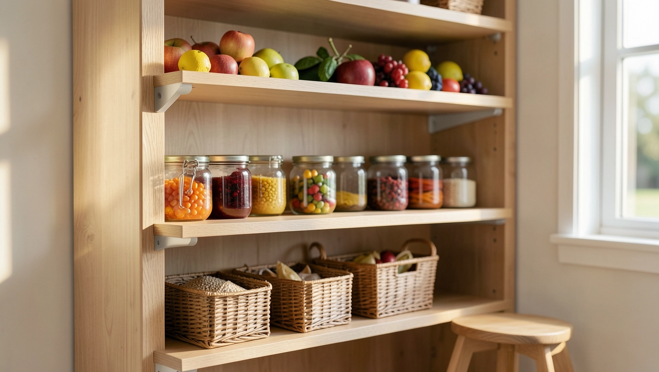 Pomysły na aranżację spiżarni z drewnianymi regałami