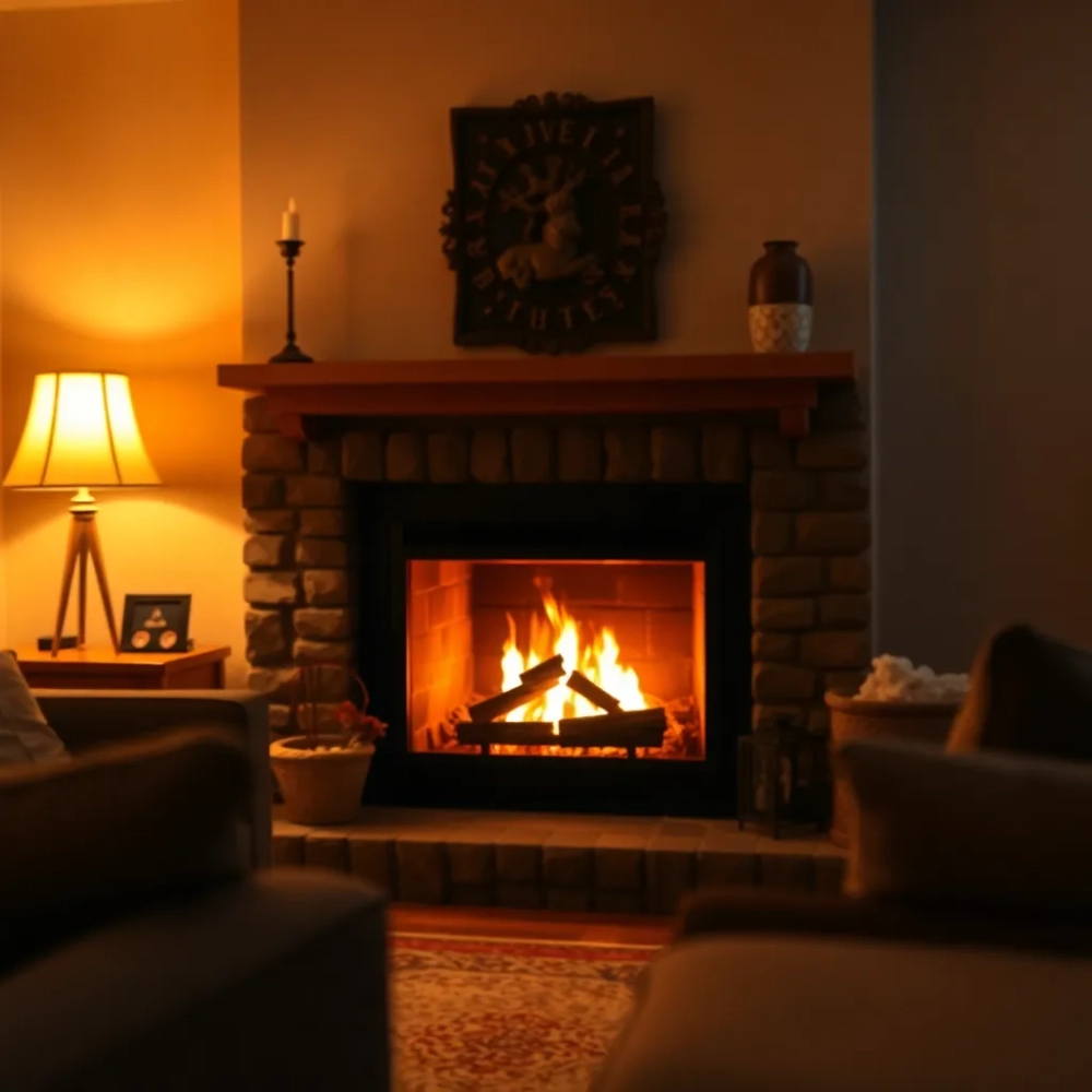 Przytulny salon z kominkiem