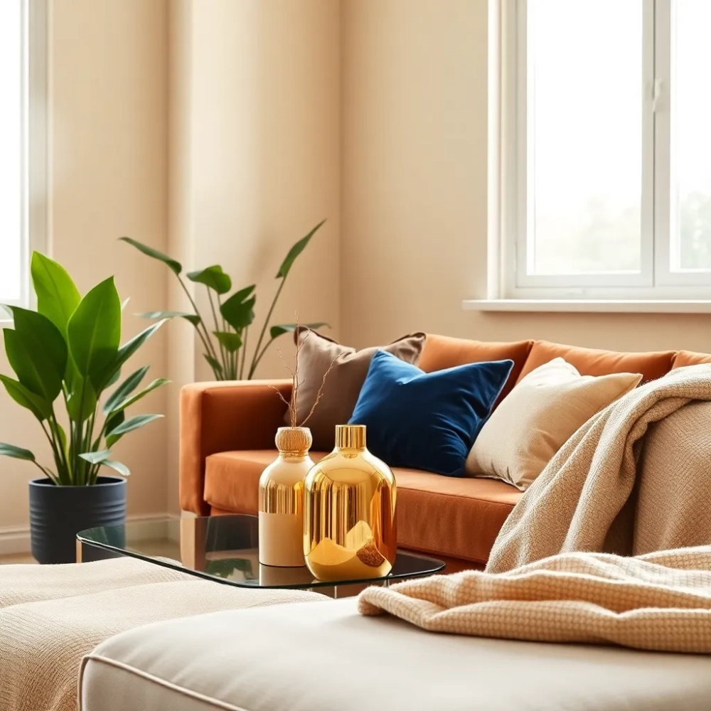 Salon beżowo brązowy jakie dodatki