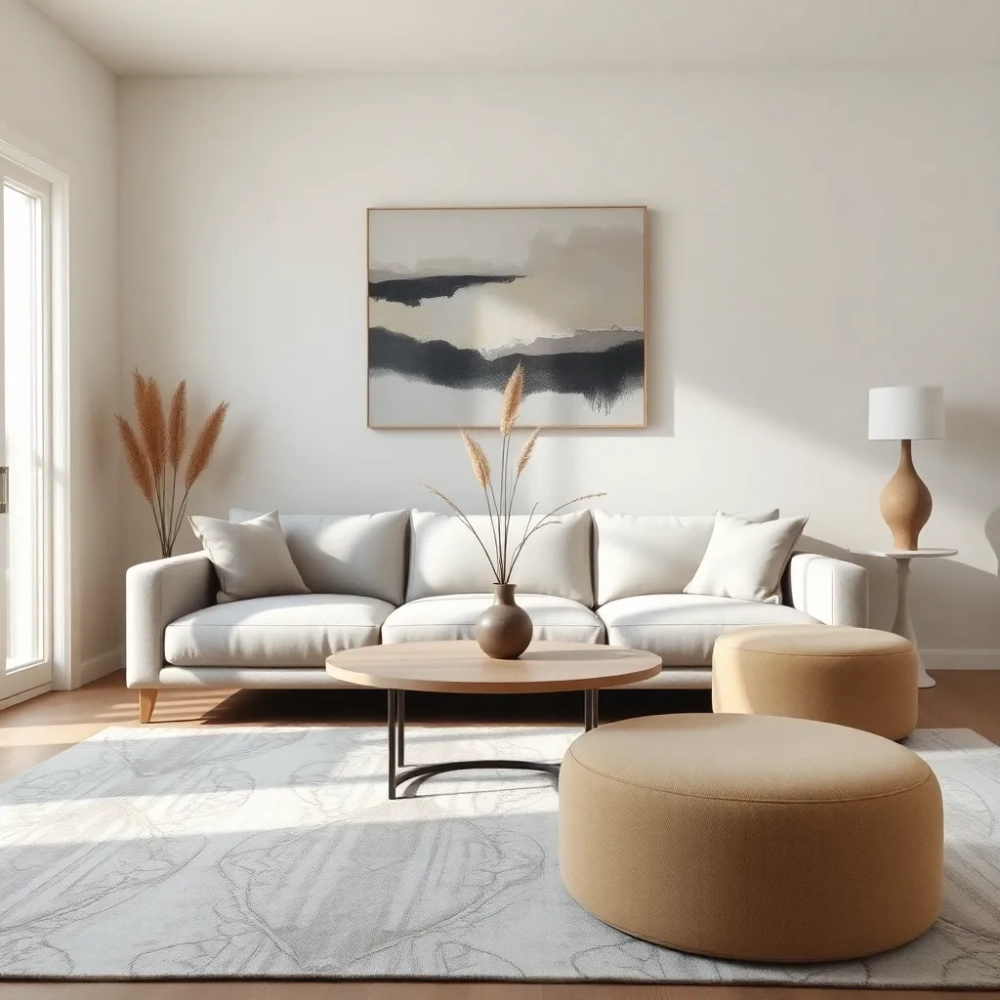 Salon w szarościach i beżach
