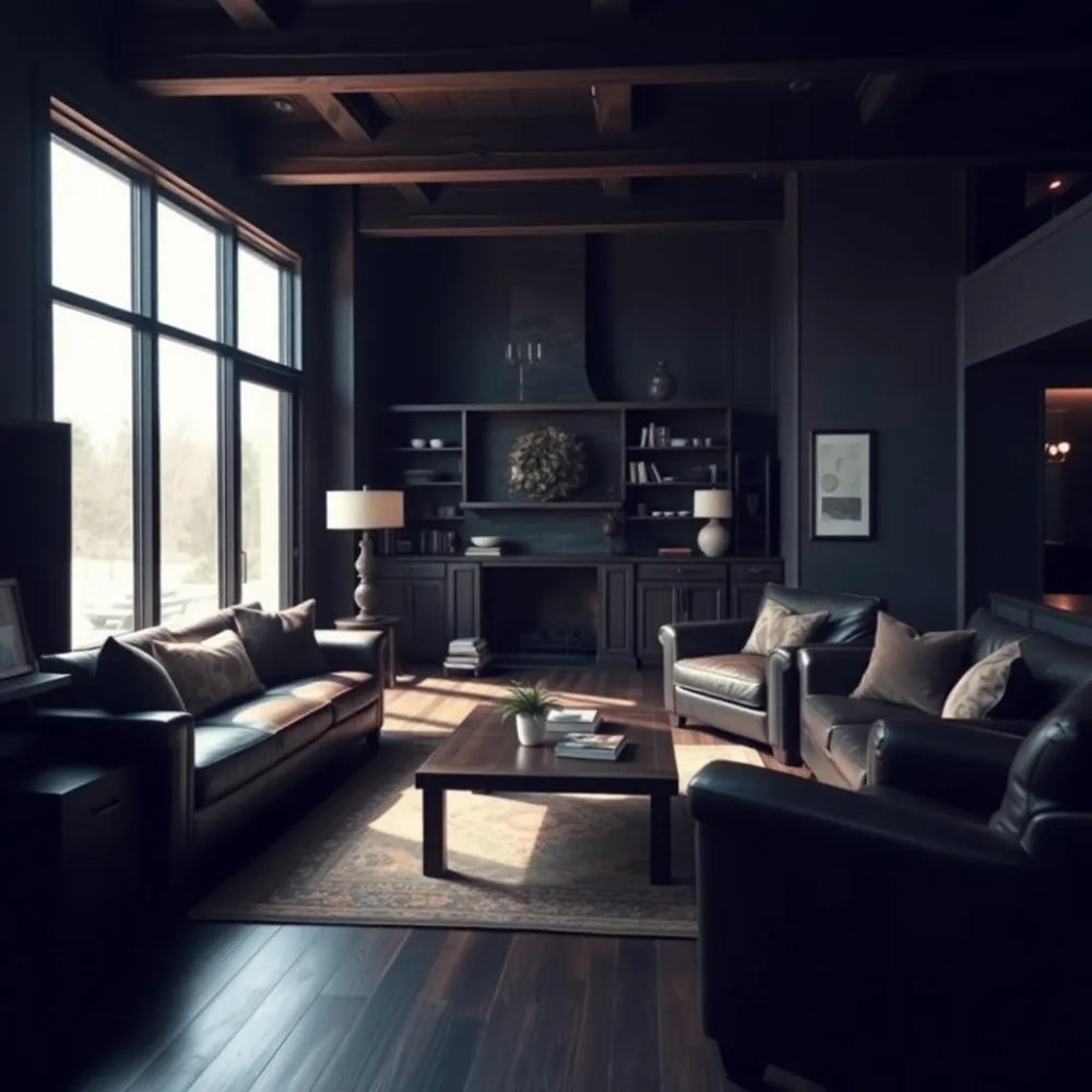 Salon z ciemnymi meblami aranżacje