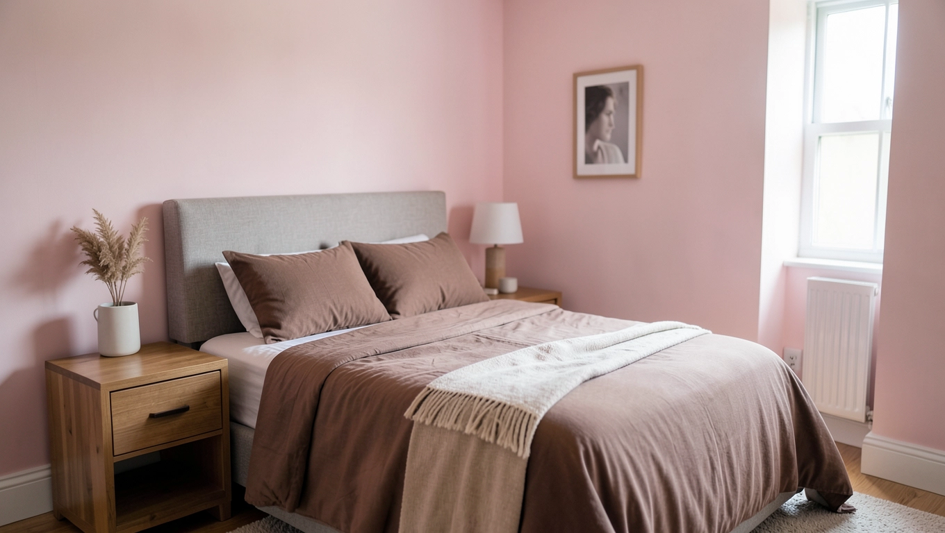 Ściany do brązowego łóżka w odcieniu wiśni