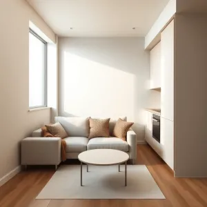 Aranżacja małego salonu z aneksem kuchennym