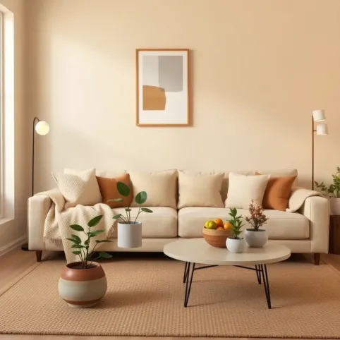 Beżowy salon  jakie dodatki