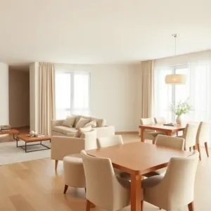 Beżowy salon z jadalnią