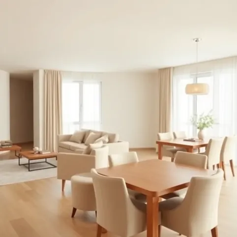 Beżowy salon z jadalnią