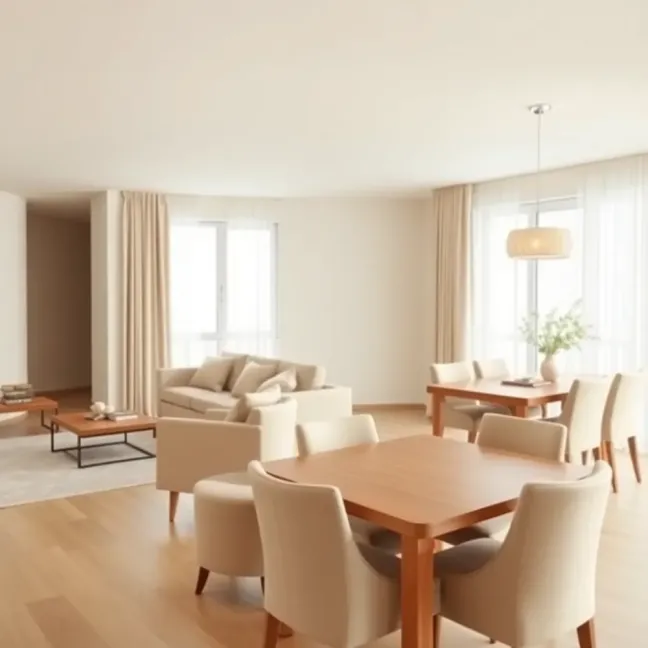 Beżowy salon z jadalnią