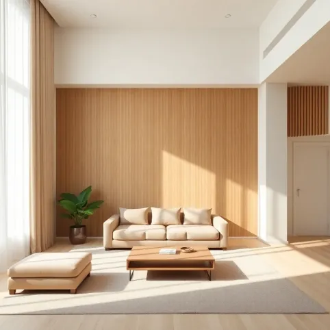 Bezowy salon z lamelami