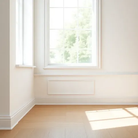 Białe listwy przypodłogowe w salonie