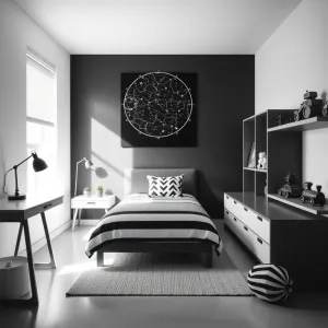 Biało czarny pokój dla chłopca