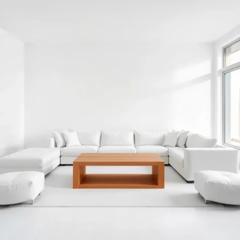 Biały salon z drewnem