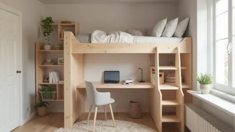 biurko z łóżkiem piętrowym