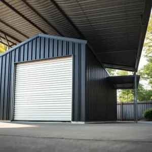 Blaszany garaż z wiatą