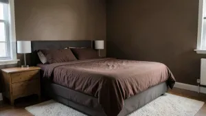 brązowe łóżko w sypialni jaki kolor ścian