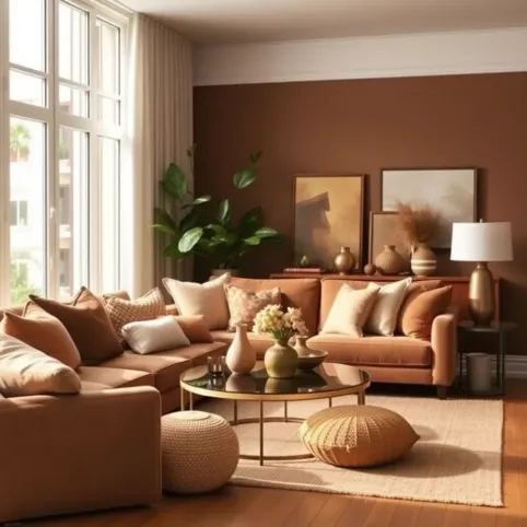 Brązowy salon jakie dodatki