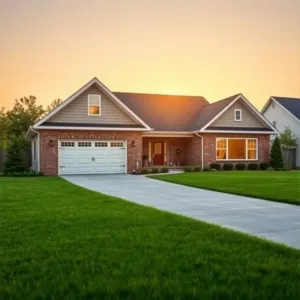 Dom parterowy z dachem dwuspadowym i garażem dwustanowiskowym