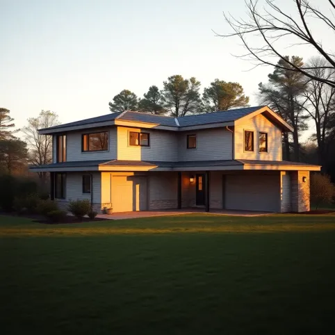 dom w kształcie litery l z garażem