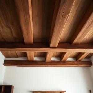 Drewniane belki na suficie w salonie
