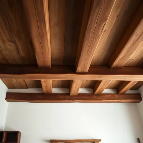 Drewniane belki na suficie w salonie